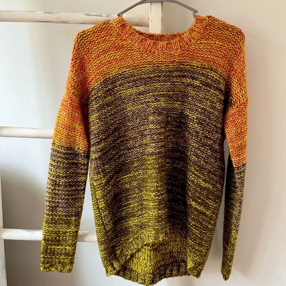 BAR III - Woman’s Orange Yellow Color Block Sweater - Picture 1 of 3